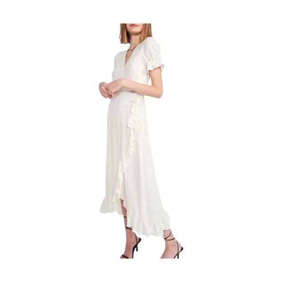 En Saison Nala Ruffled Wrap Midi Dress | White  | Size M Costal Cowgirl Beach - Picture 6 of 10